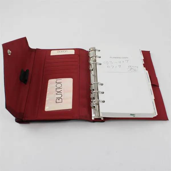 Buxton Planner Organizer Black & Red Faux Leather Cover Pockets Slots Cash