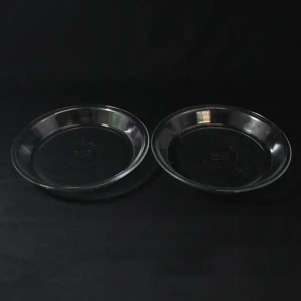 Lot of 2  Glasbake J2407 Clear Glass 9" Pie Plate Dish Textured Bottom USA