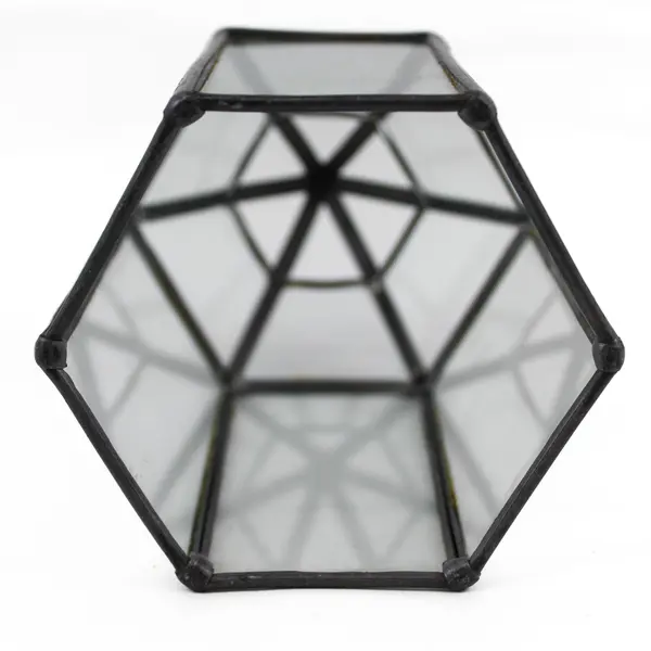 Vintage Glass And Metal Hexagon Candle Lantern 7.5"
