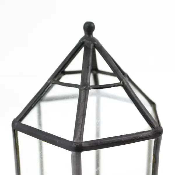 Vintage Glass And Metal Hexagon Candle Lantern 7.5"