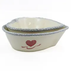 Set of 2 Vintage Heart Shaped Spongeware Nesting Serving Bowls Japan