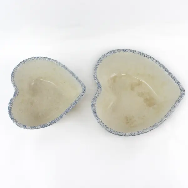 Set of 2 Vintage Heart Shaped Spongeware Nesting Serving Bowls Japan