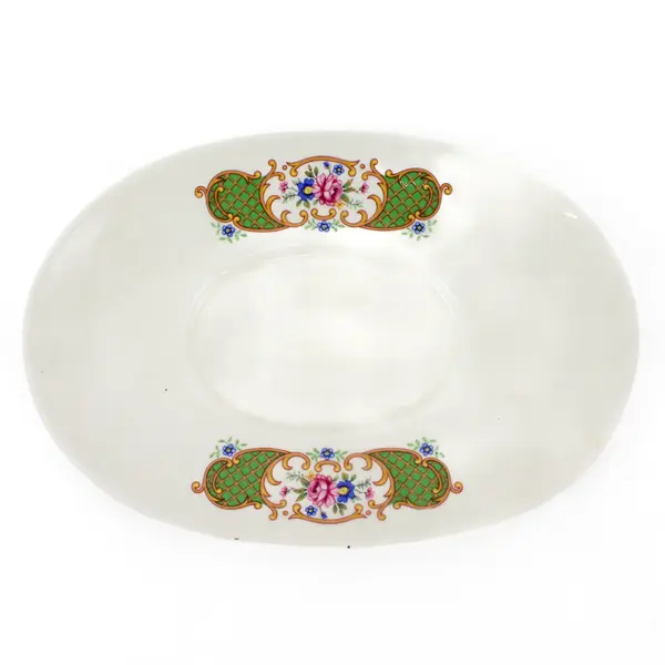 Arnel's Gravy Boat and Underplate Green Lattice With Pink roses Blue flowers