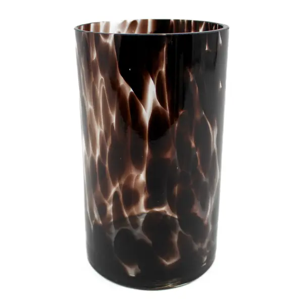 Brown Tortoise Shell Hand Blown Glass Vase 8"