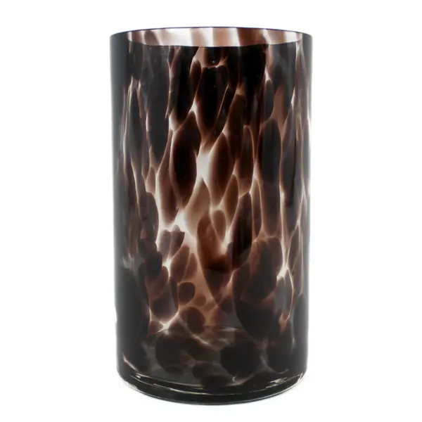 Brown Tortoise Shell Hand Blown Glass Vase 8"