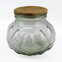 VTG Green Tint Pumpkin-Shaped Storage Apothecary Glass Jar With Wood Lid 