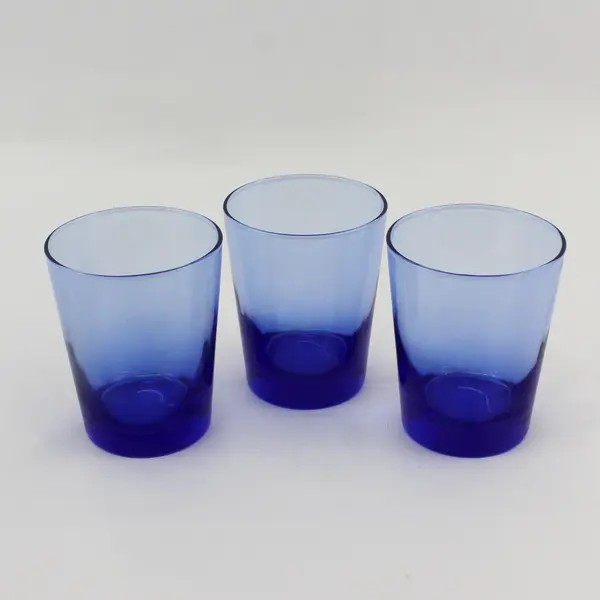 Set of 3 Vintage Libbey Double Old Fashioned Glasses Flare Cobalt Blue  