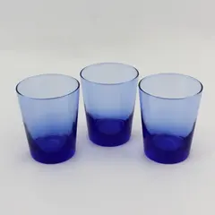 Set of 3 Vintage Libbey Double Old Fashioned Glasses Flare Cobalt Blue  