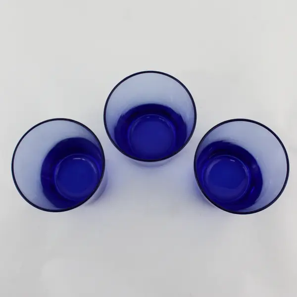Set of 3 Vintage Libbey Double Old Fashioned Glasses Flare Cobalt Blue  