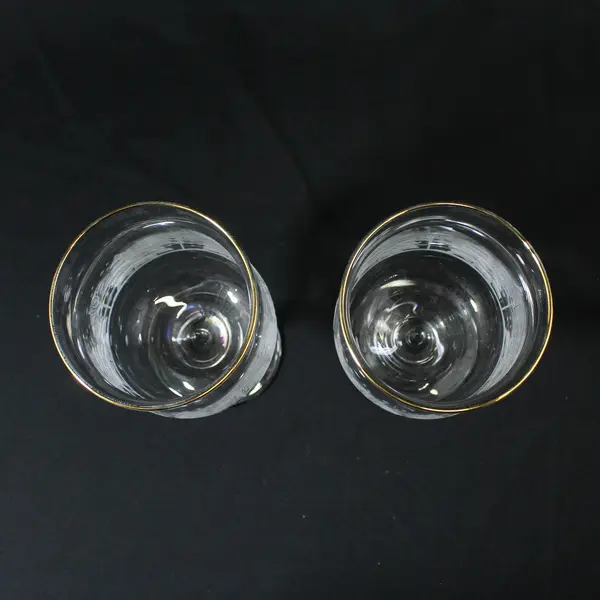 VTG Libbey Arby’s Winter Snow Scene Wine Glasses Etched Trees 22k Gold Trim 