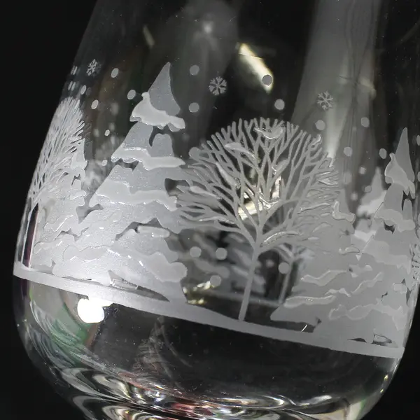 VTG Libbey Arby’s Winter Snow Scene Wine Glasses Etched Trees 22k Gold Trim 