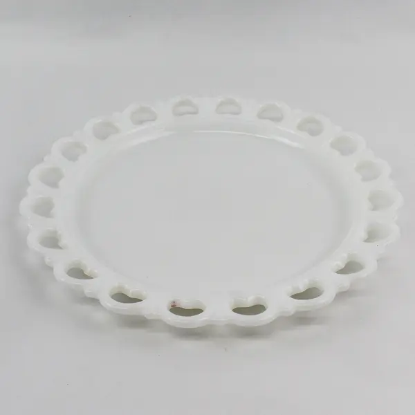 Vintage 13” Anchor Hocking White Milk Glass Lace Edge Torte Plate