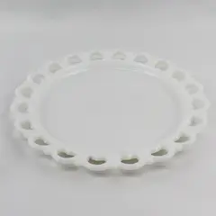 Vintage 13” Anchor Hocking White Milk Glass Lace Edge Torte Plate