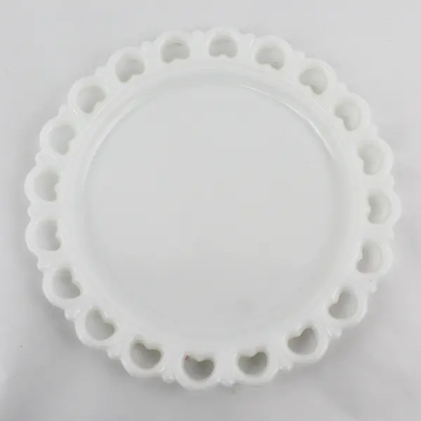 Vintage 13” Anchor Hocking White Milk Glass Lace Edge Torte Plate