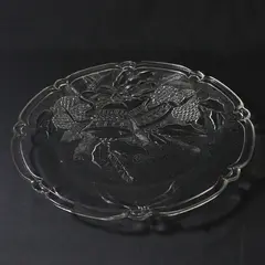 Gibson Everyday Holiday Time Clear Embossed Glass Platter Bells Cones Holly 13"
