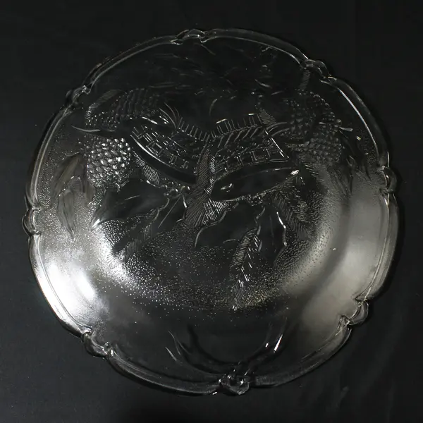 Gibson Everyday Holiday Time Clear Embossed Glass Platter Bells Cones Holly 13"