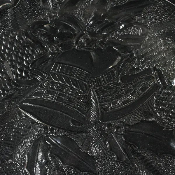 Gibson Everyday Holiday Time Clear Embossed Glass Platter Bells Cones Holly 13"
