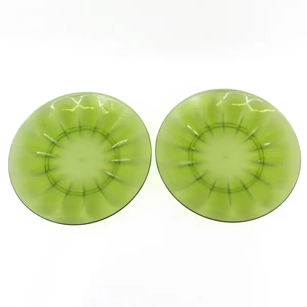 Set of 2 Green Ribbed Acrylic Plates 11in Round Dinnerware