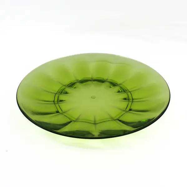 Set of 2 Green Ribbed Acrylic Plates 11in Round Dinnerware