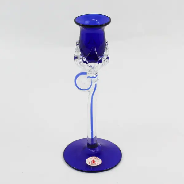 Art & Glass Handmade Cobalt Blue Rose Shaped Candle Holder 