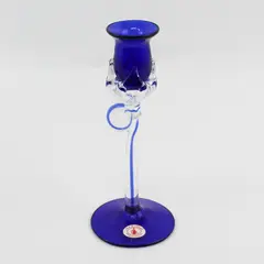 Art & Glass Handmade Cobalt Blue Rose Shaped Candle Holder 
