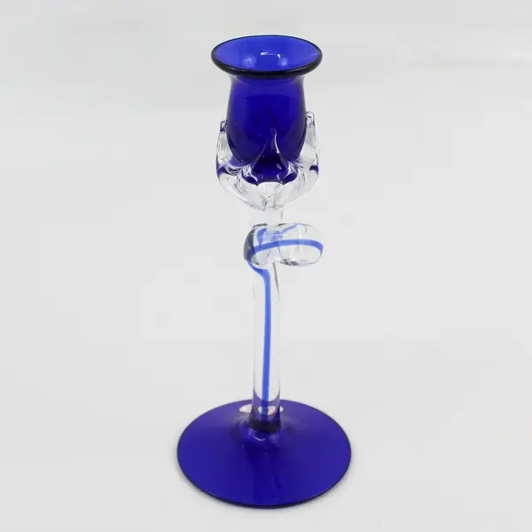 Art & Glass Handmade Cobalt Blue Rose Shaped Candle Holder 