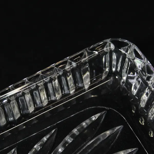  3 Ribbed Glass Rectangular Snack or Cracker Trays Starburst Bottom 7.25" Long