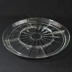 Clear 5-Compartment Round Glass Divided Platter Paneled Pattern 13in