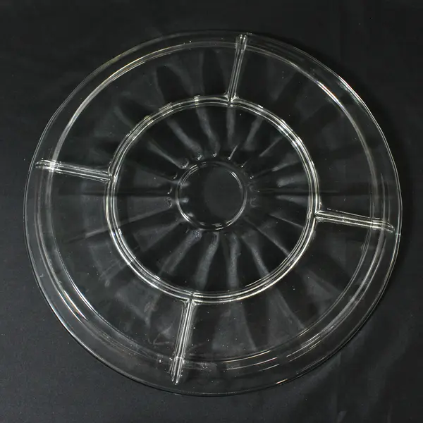 Clear 5-Compartment Round Glass Divided Platter Paneled Pattern 13in