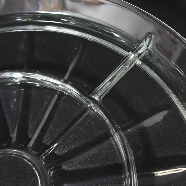 Clear 5-Compartment Round Glass Divided Platter Paneled Pattern 13in