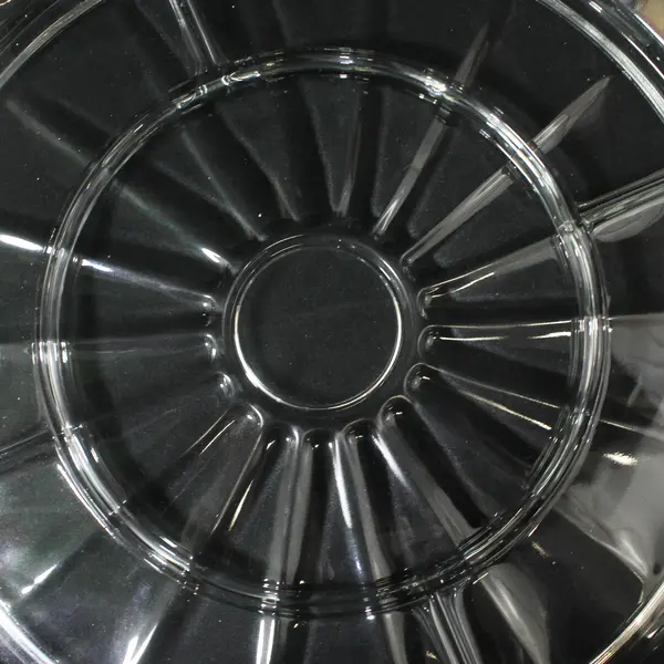 Clear 5-Compartment Round Glass Divided Platter Paneled Pattern 13in