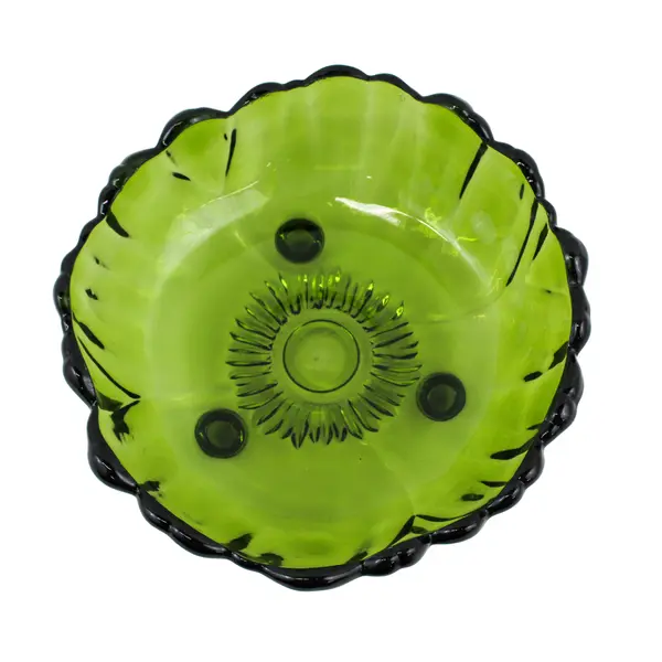 Vintage Indiana Glass Heavy Olive Green Glass Bowl Flower Design 3-Footed 11.5"