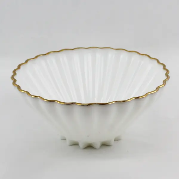 Vintage Anchor Hocking Classic Milk Glass 11” Bowl with Gold Trim