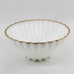 Vintage Anchor Hocking Classic Milk Glass 11” Bowl with Gold Trim