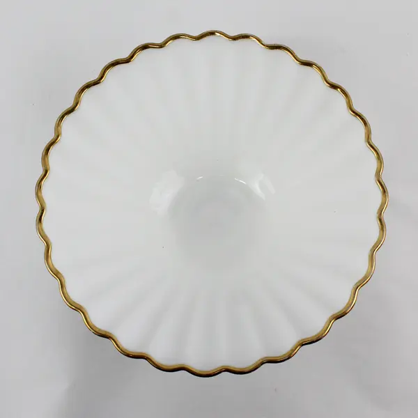 Vintage Anchor Hocking Classic Milk Glass 11” Bowl with Gold Trim