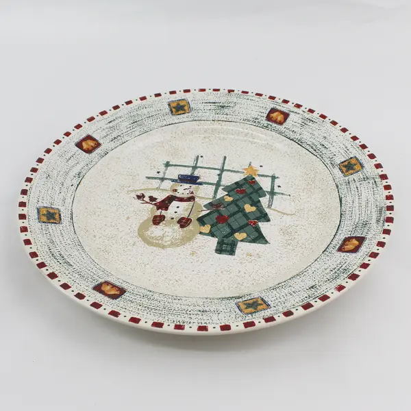 Gibson Christmas Stoneware Snowman Christmas Tree Platter 12.25" 