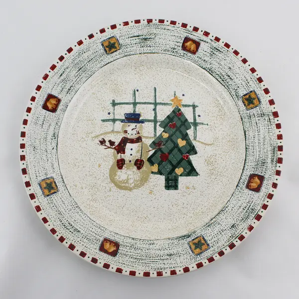 Gibson Christmas Stoneware Snowman Christmas Tree Platter 12.25" 