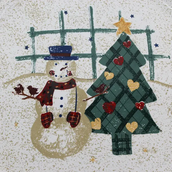 Gibson Christmas Stoneware Snowman Christmas Tree Platter 12.25" 
