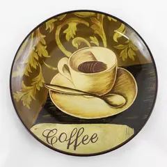 Coffee Themed Stoneware Plate 10" Gold And Brown