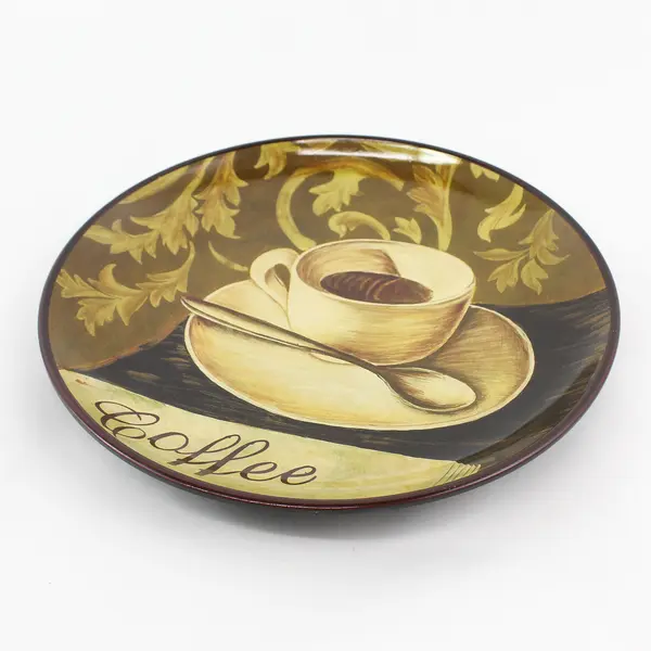 Coffee Themed Stoneware Plate 10" Gold And Brown