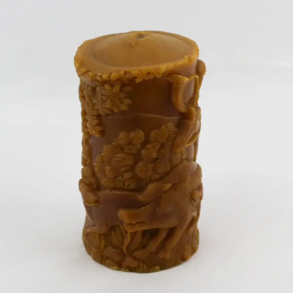 Embossed Hunting Scene Horseman Dogs Beeswax Candle 7.5in