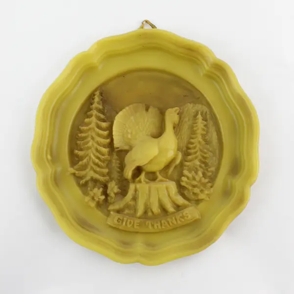 Round Embossed Bees Wax Candle Turkey And Trees Reads Give Thanks