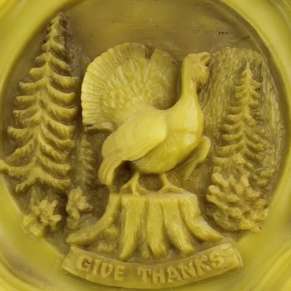 Round Embossed Bees Wax Candle Turkey And Trees Reads Give Thanks