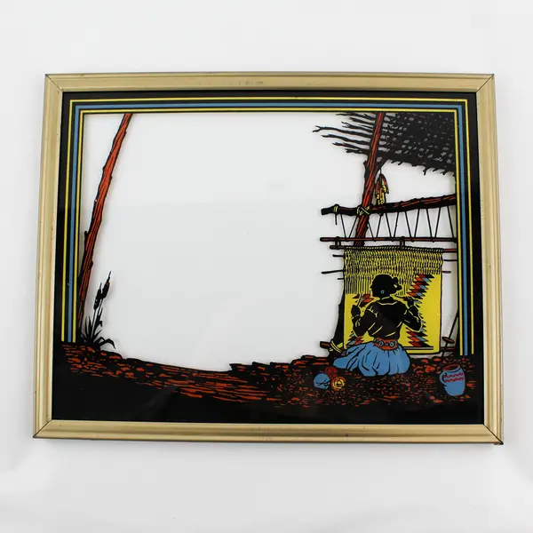 Reverse Painted Glass Photo Frame Native American Weaving 8" x 10"