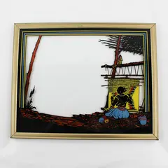 Reverse Painted Glass Photo Frame Native American Weaving 8" x 10"