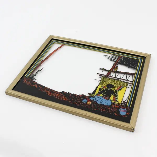 Reverse Painted Glass Photo Frame Native American Weaving 8" x 10"