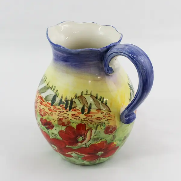 Hand Painted Ceramic Poppy Field  Pitcher China 8.75"
