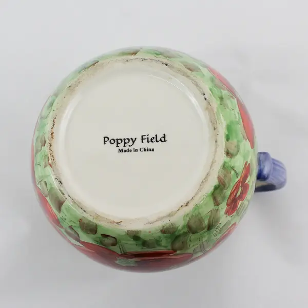 Hand Painted Ceramic Poppy Field  Pitcher China 8.75"
