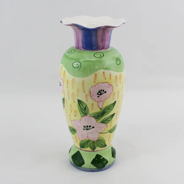 Milson & Louis Hand-Painted Floral Vase 12in Ceramic Multicolor