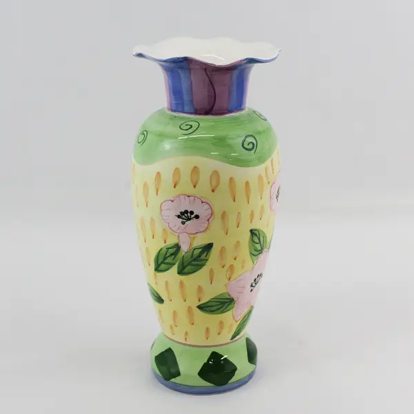 Milson & Louis Hand-Painted Floral Vase 12in Ceramic Multicolor